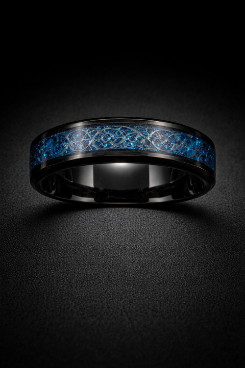 Bague Cendre du Dragon Azur Nocturne - Acier Inoxydable