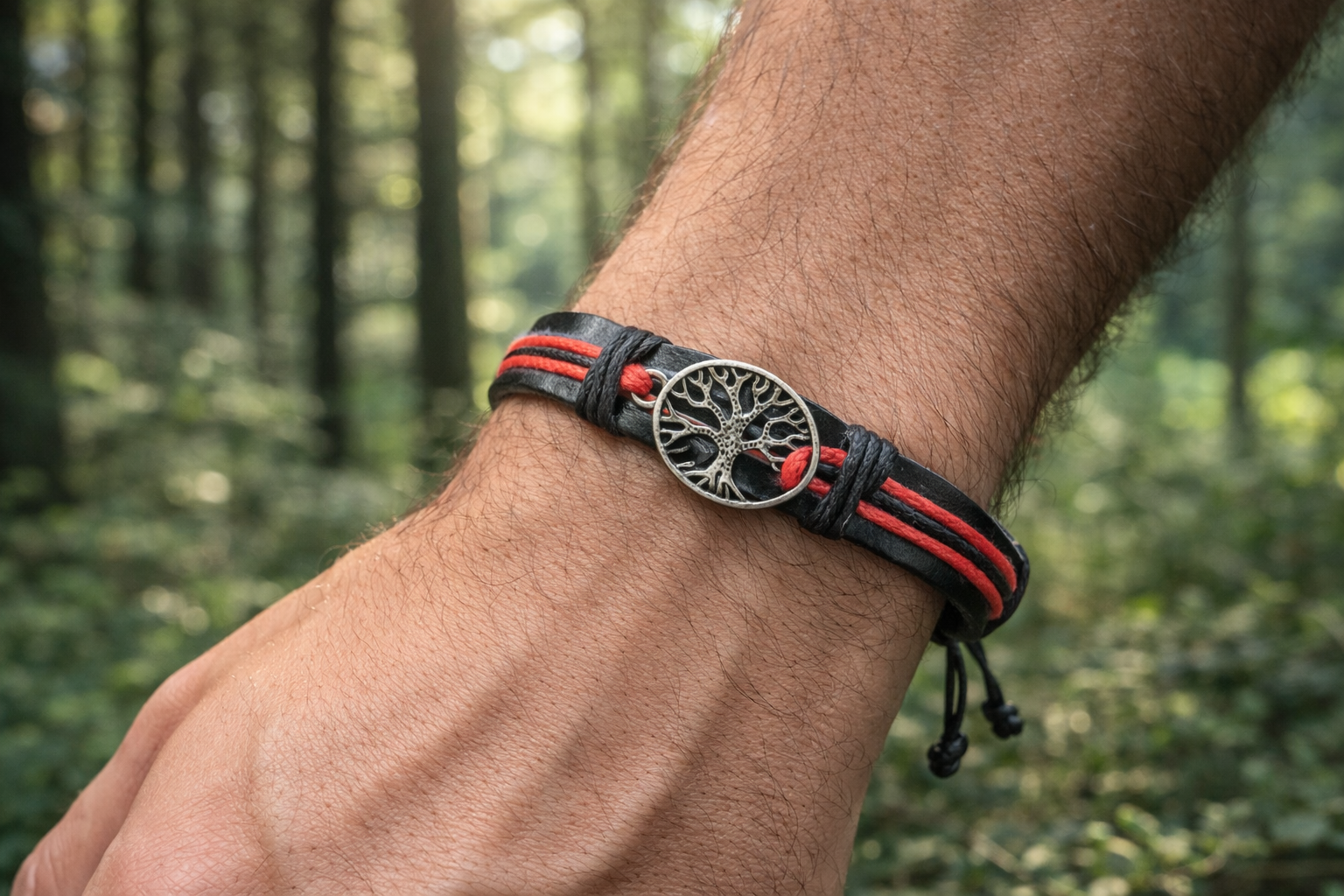 Bracelet Arbre de Vie - Taille Ajustable - Simili Cuir
