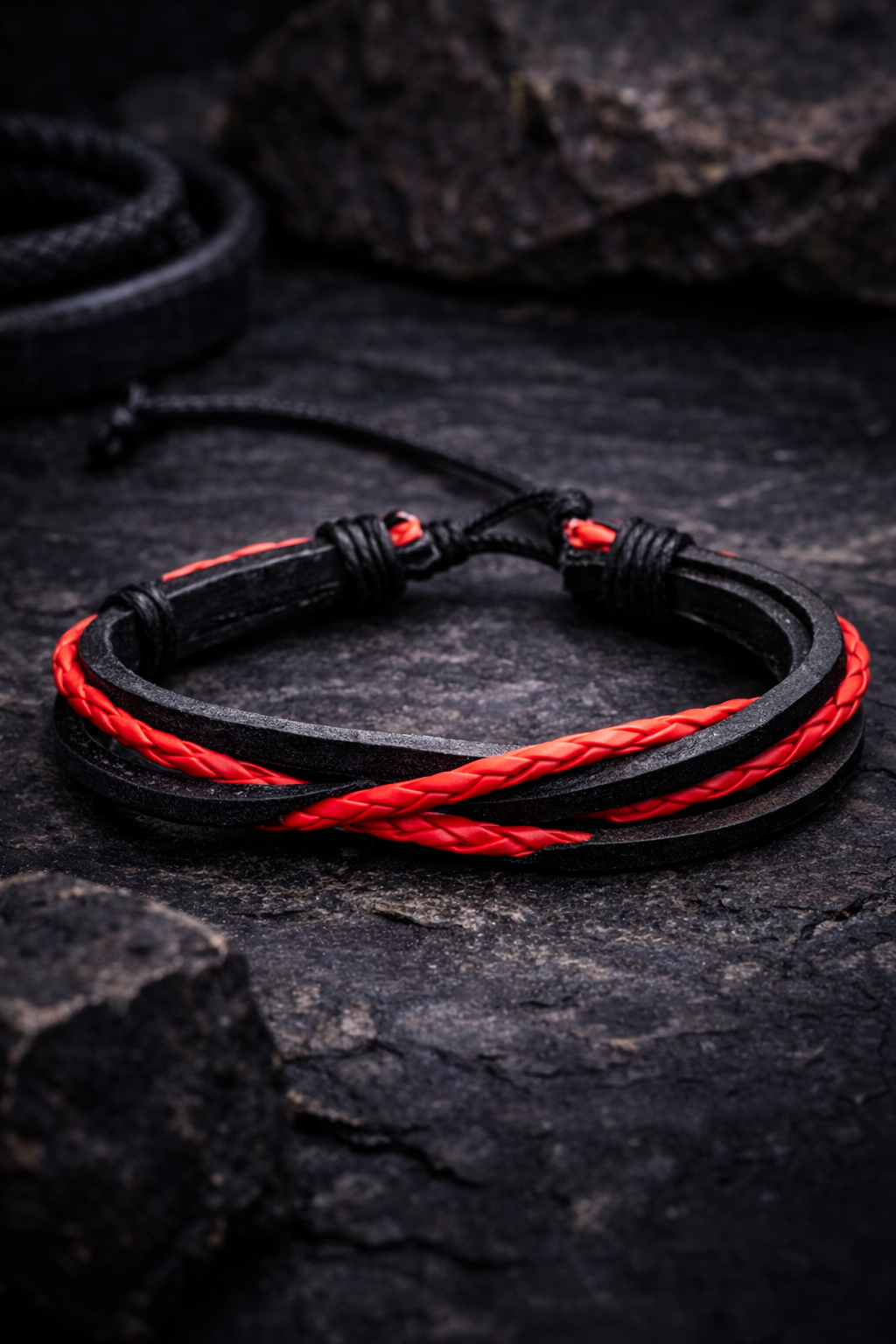 Bracelet EntreLacs Ecarlate - Taille Ajustable - Simili Cuir